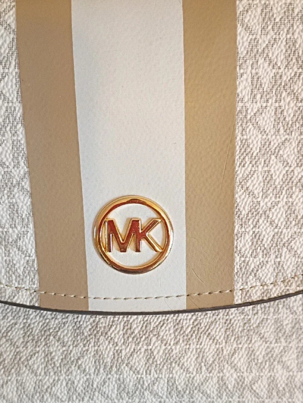 Michael Kors Beige & White Signature Flap Fanny Pack
